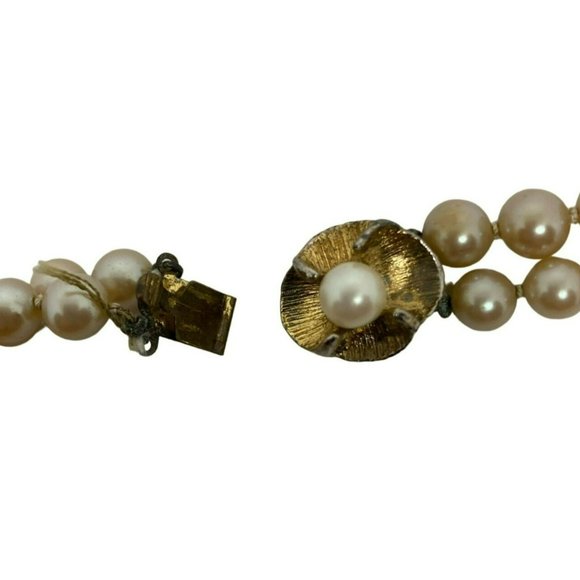 Vintage 1960s Double Stranded Faux Pearl Necklace with Gold tone and Faux Pearl - Picture 5 of 5